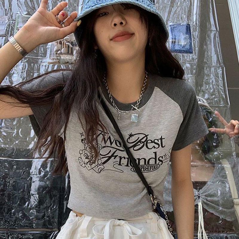Áo thun ZHUXIA ngắn tay màu sắc retro thời trang cho nữ
