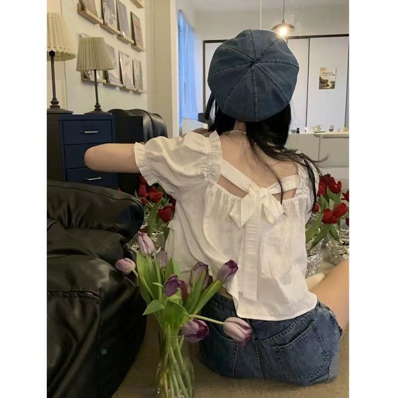 Jiashucheng Áo Sơ Mi Ngắn Tay Màu Trắng Trơn Phong Cách Ngọt Ngào Xinh Xắn Cho Nữ