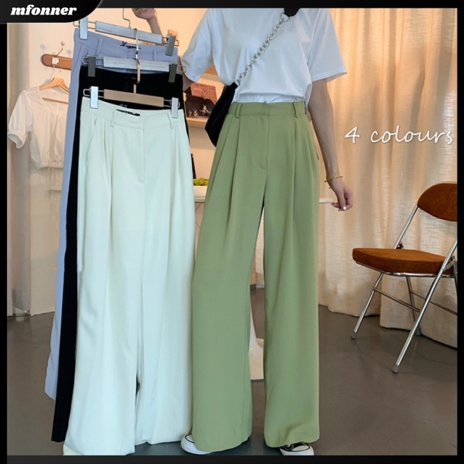 Quần Dài Lưng Cao Ống Rộng Màu Sắc Đơn Giản Thời Trang Mùa Hè Cho Nữ
