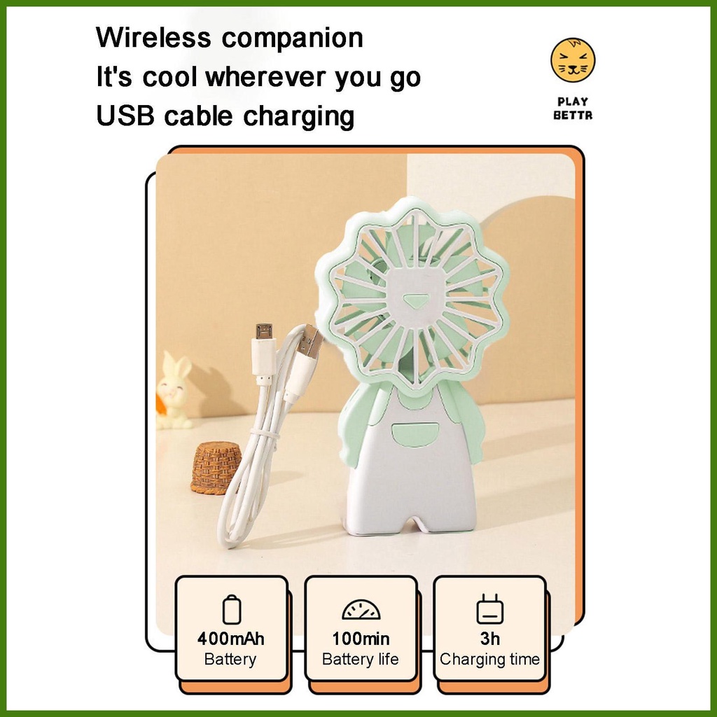 Quạt Mini Cầm Tay 3 Tốc Độ Điều Chỉnh Được Thiết Kế Dễ Thương