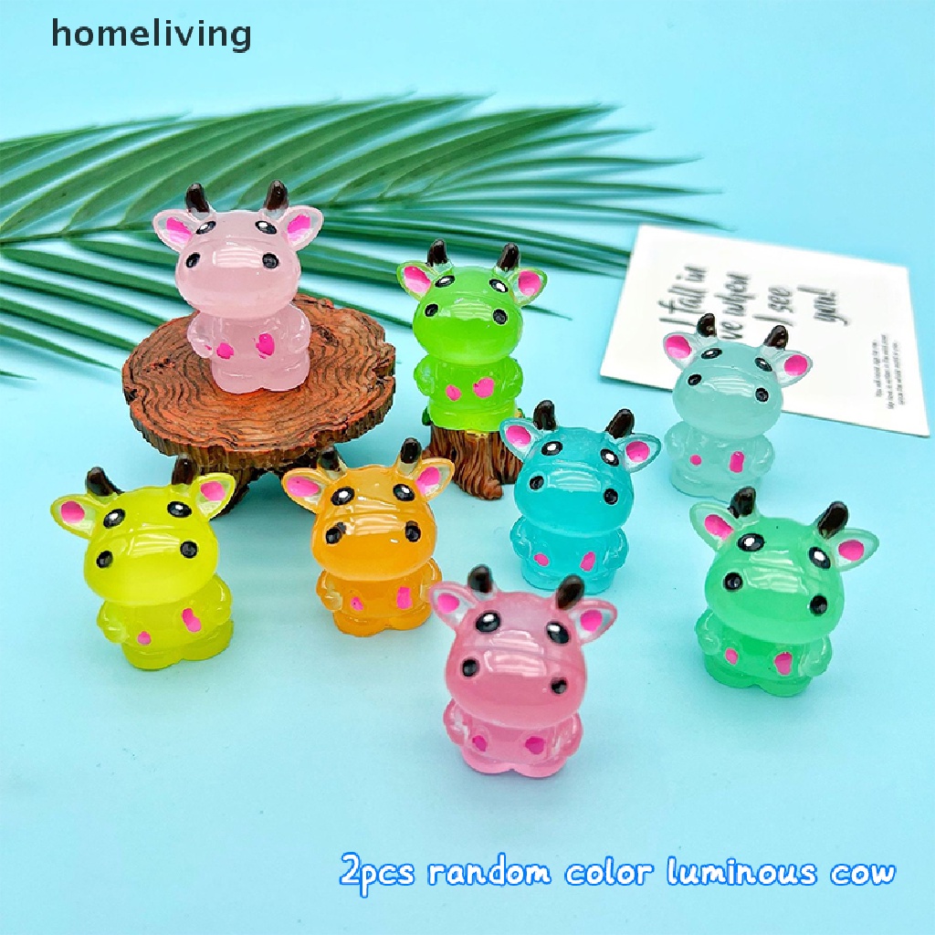 Bộ 2 Tượng Bò Hoạt Hình Mini Bằng Nhựa Resin Dạ Quang Trang Trí Tiểu Cảnh