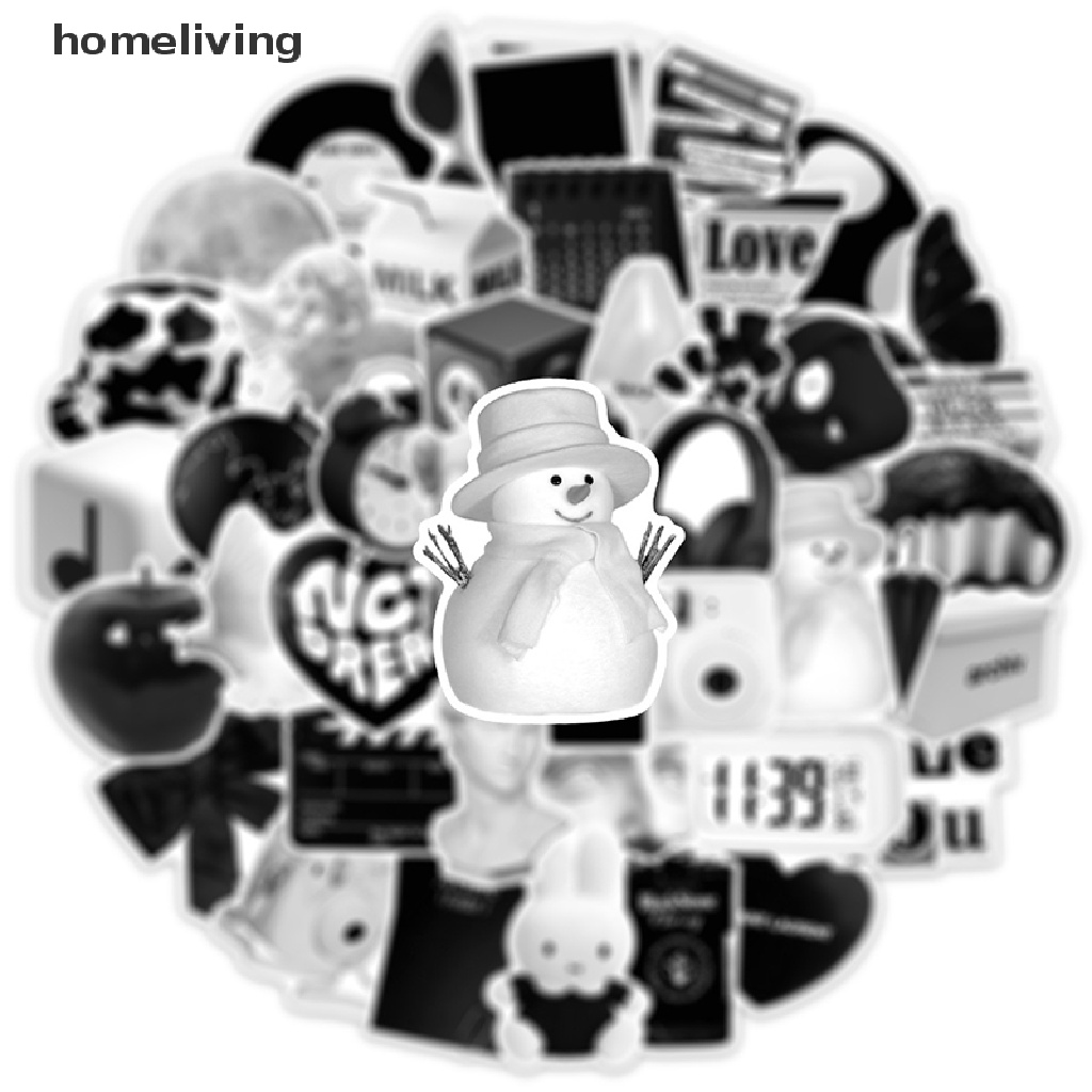 Set 50 Sticker Màu Trắng Đen Trang Trí Sổ Tay DIY