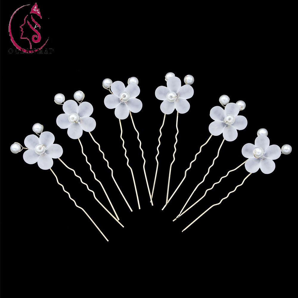 Bộ 6 kẹp tóc hình hoa đính ngọc trai nhân tạo xinh xắn cho nữ