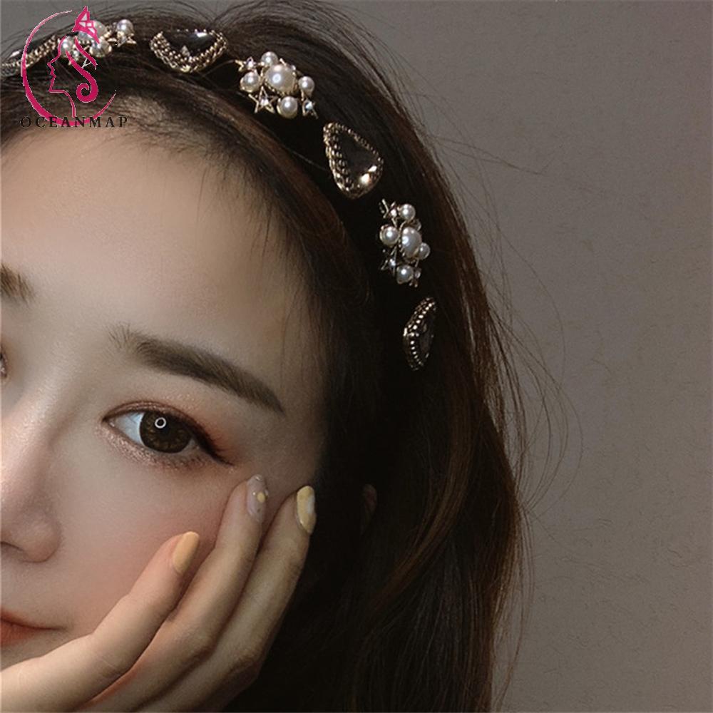 Băng Đô Cài Tóc Bản Rộng Đính Ngọc Trai Thanh Lịch Cho Nữ