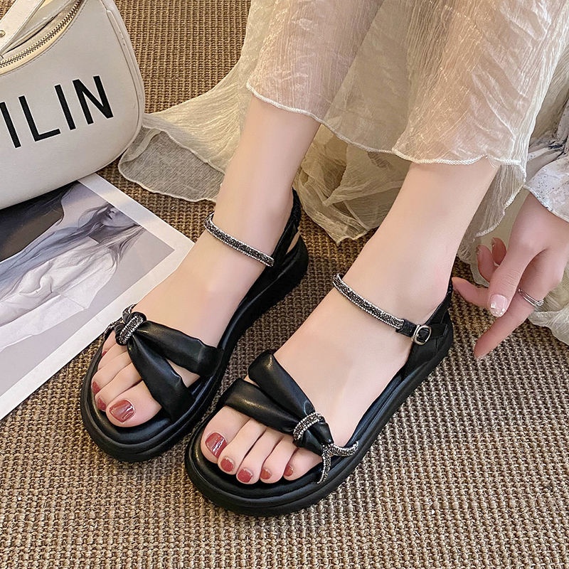 Giày Sandal Da Thật Đế Mềm Chống Trượt Đính Đá Thời Trang Mùa Hè 2023 Cho Mẹ Bầu