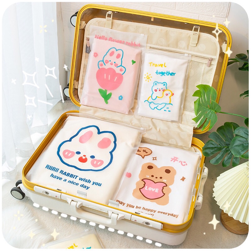 Túi Đựng Quần Áo Trong Suốt Sức Chứa Lớn In Họa Tiết Động Vật Dễ Thương Có Khóa Kéo Tiện Dụng Mang Theo Du Lịch