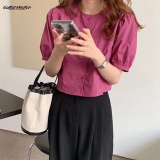 SUGEMIUSI  Áo Sơ Mi Ngắn Tay Phồng Thời Trang Mùa Hè Phong Cách Hong Kong Mới Cho Nữ