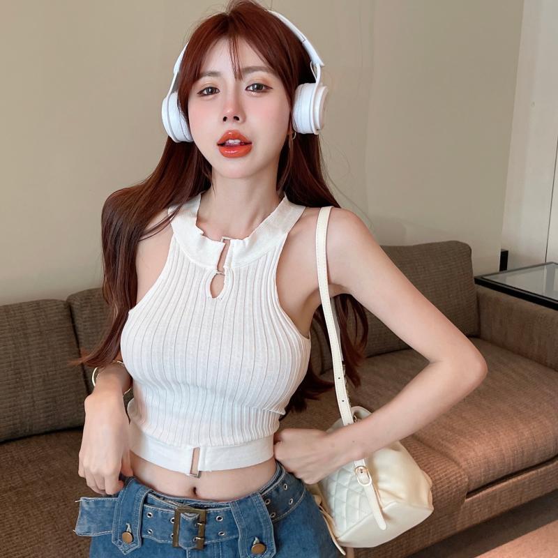 IELGY   Áo Sát Nách Cổ Yếm Khoét Rỗng Thiết Kế Âu Mỹ Cho Nữ