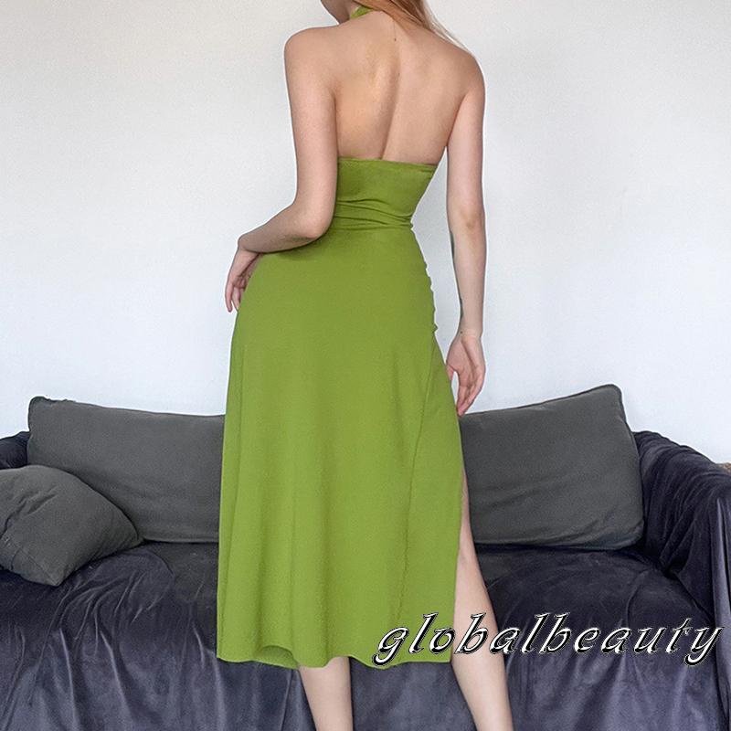 Đầm Midi Không Tay Cổ Chữ V Màu Sắc Thời Trang Mùa Hè Cho Nữ