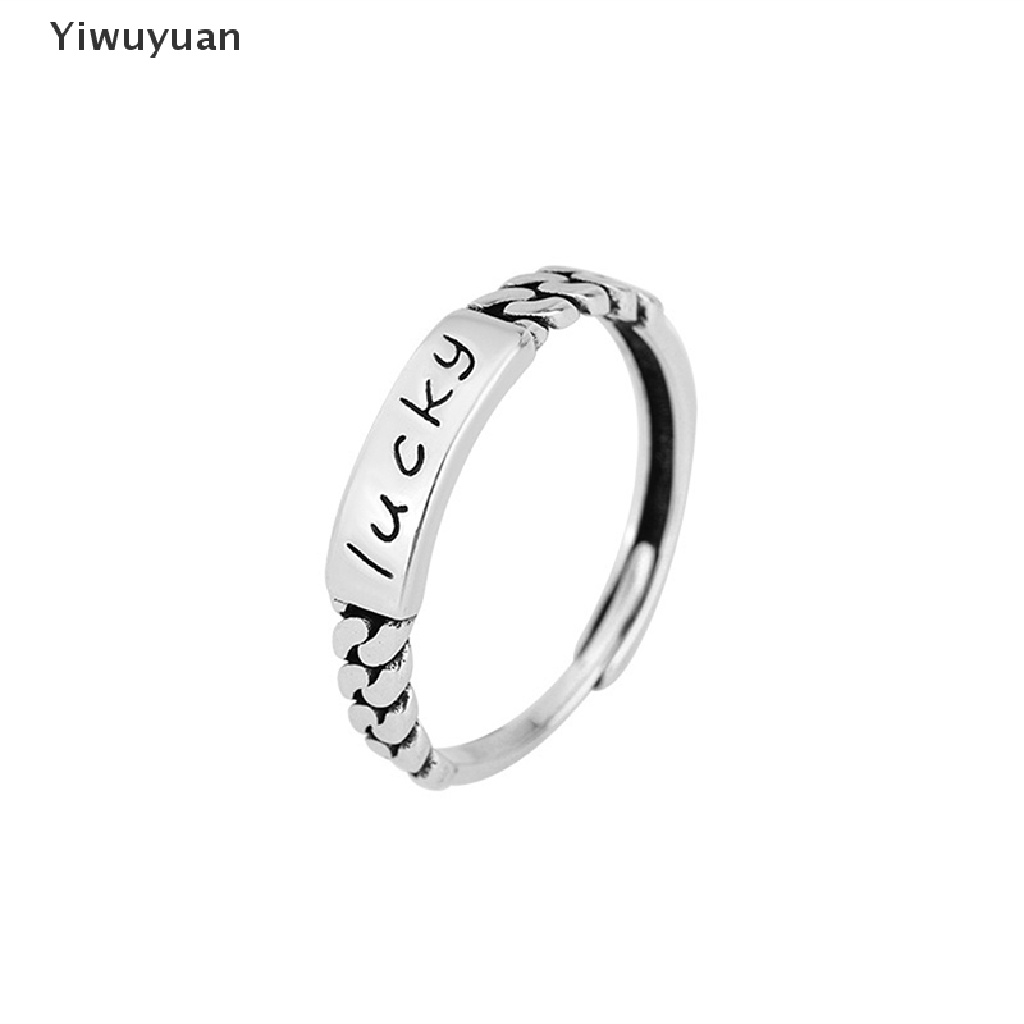 < Yiwuyuan > Nhẫn Hở Mạ Bạc 925 Khắc Chữ lucky Phong Cách hip hop Đơn Giản Thời Trang Hàn Quốc Cho Nữ