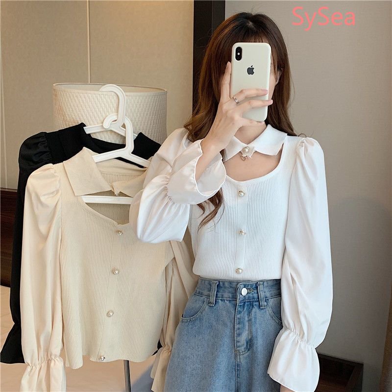 Áo Dệt Kim Tay Phồng Thời Trang Hàn Quốc Dành Cho Nữ