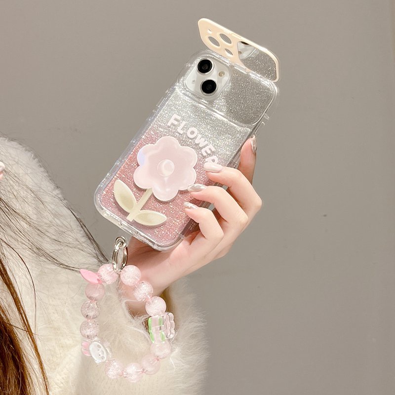 Ốp Điện Thoại Silicon Nắp Lật Gắn Gương Hình Hoa 3D IPhone 11 12 13 14 Pro MAX Mini 6 6S 7 8 Plus 11pro X XR XS MAX SE 2020