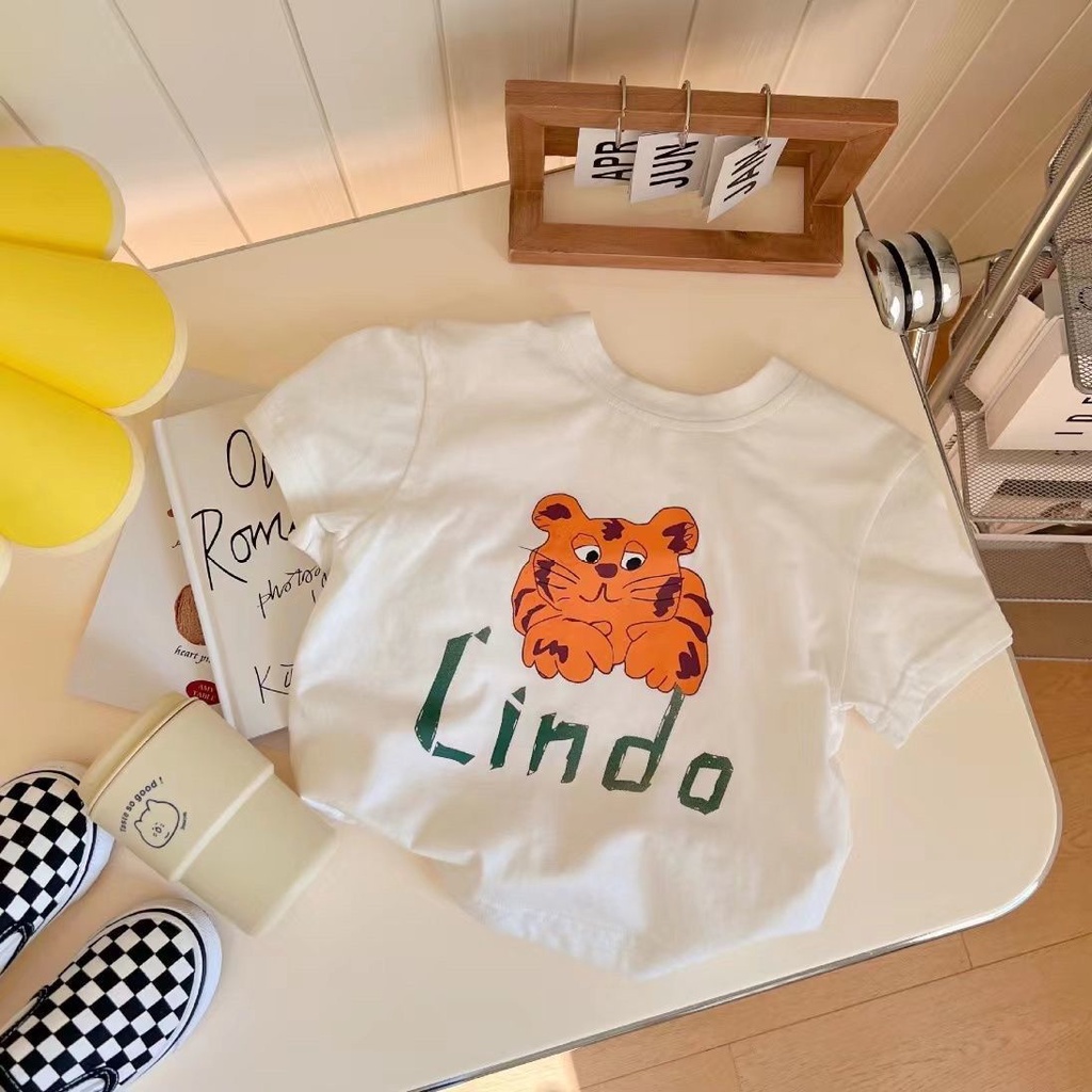 Áo Thun Tay Ngắn 100% Cotton In Họa Tiết Hoạt Hình Thời Trang Mùa Hè Cho Bé Trai Và Gái