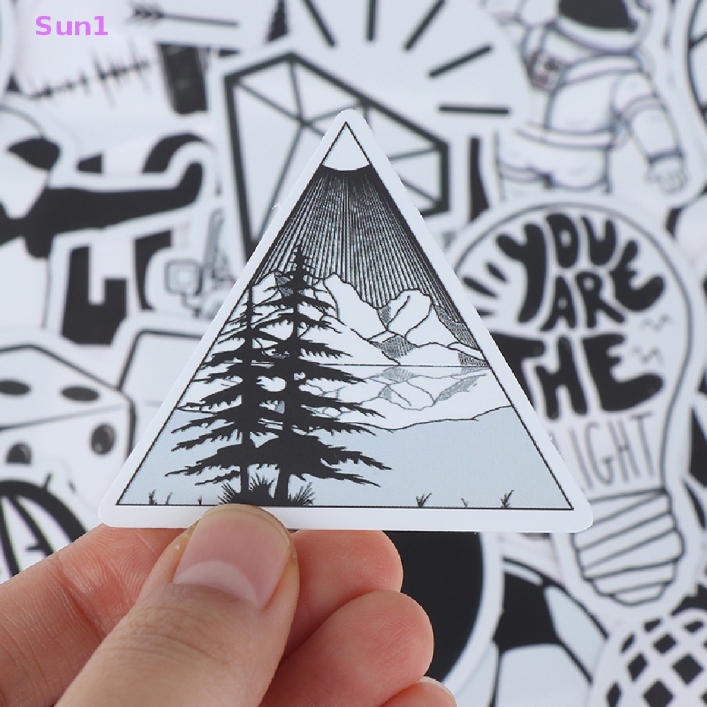 Set 50 Miếng Dán Chống Nước Màu Trắng Đen Cho Laptop iPads Ván Trượt