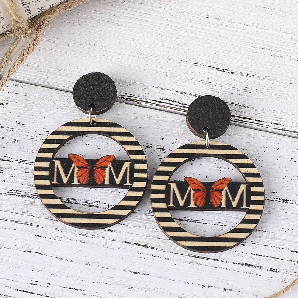 Bông Tai Gỗ Hai Mặt Tròn Họa Tiết Da Báo / Mặt Trời Khoét Lỗ Phong Cách Dân Tộc Cổ Điển Thích Hợp Làm Quà Tặng Ngày Của Mẹ