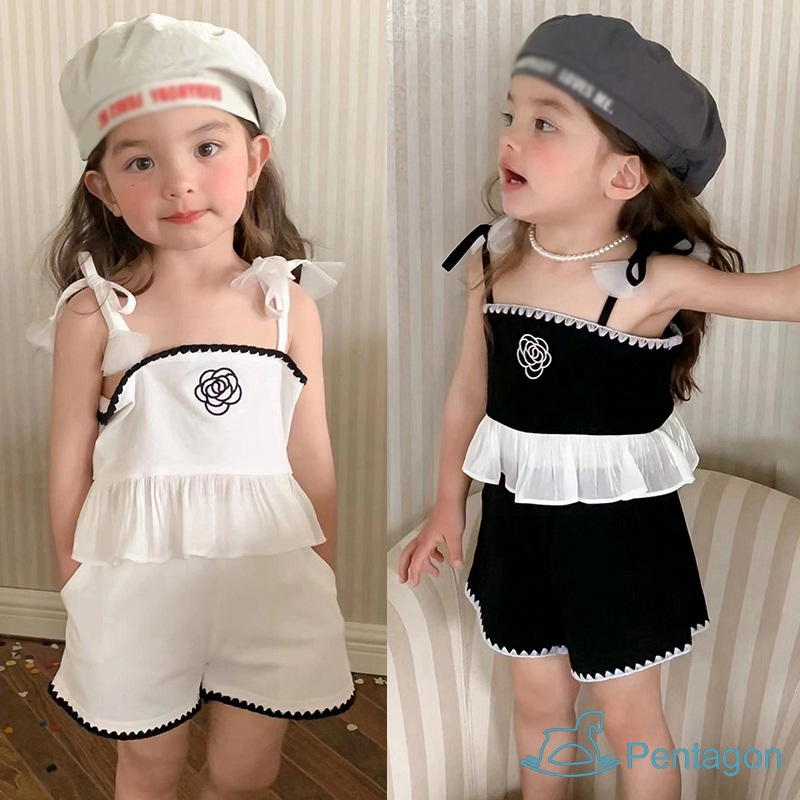 Set Đồ Mùa Hè 2 Món Gồm Áo Hai Dây + Quần Ngắn Bằng Vải Cotton Thời Trang Cho Bé Gái