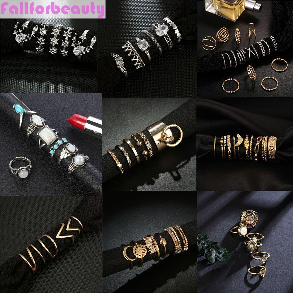 Bộ nhẫn đeo ngón tay kiểu hình học thời trang sành điệu cho nữ