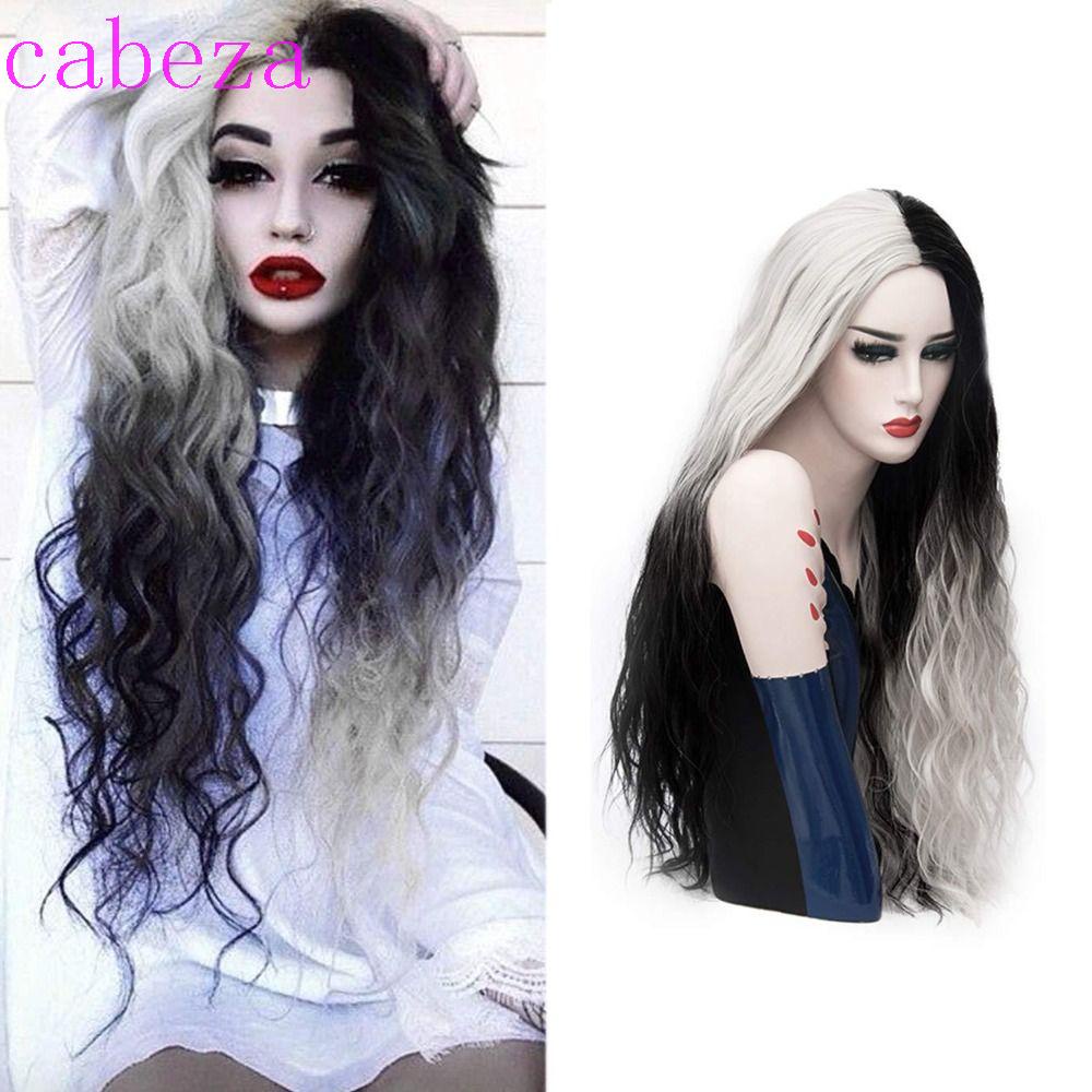 Bộ Tóc Giả Xoăn Bằng Sợi Tổng Hợp Màu Trắng Đen Dành Cho Nữ