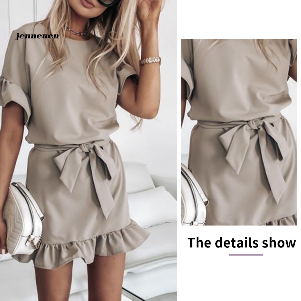 Đầm Tay Ngắn Cổ Tròn Màu Sắc Thời Trang Dành Cho Nữ