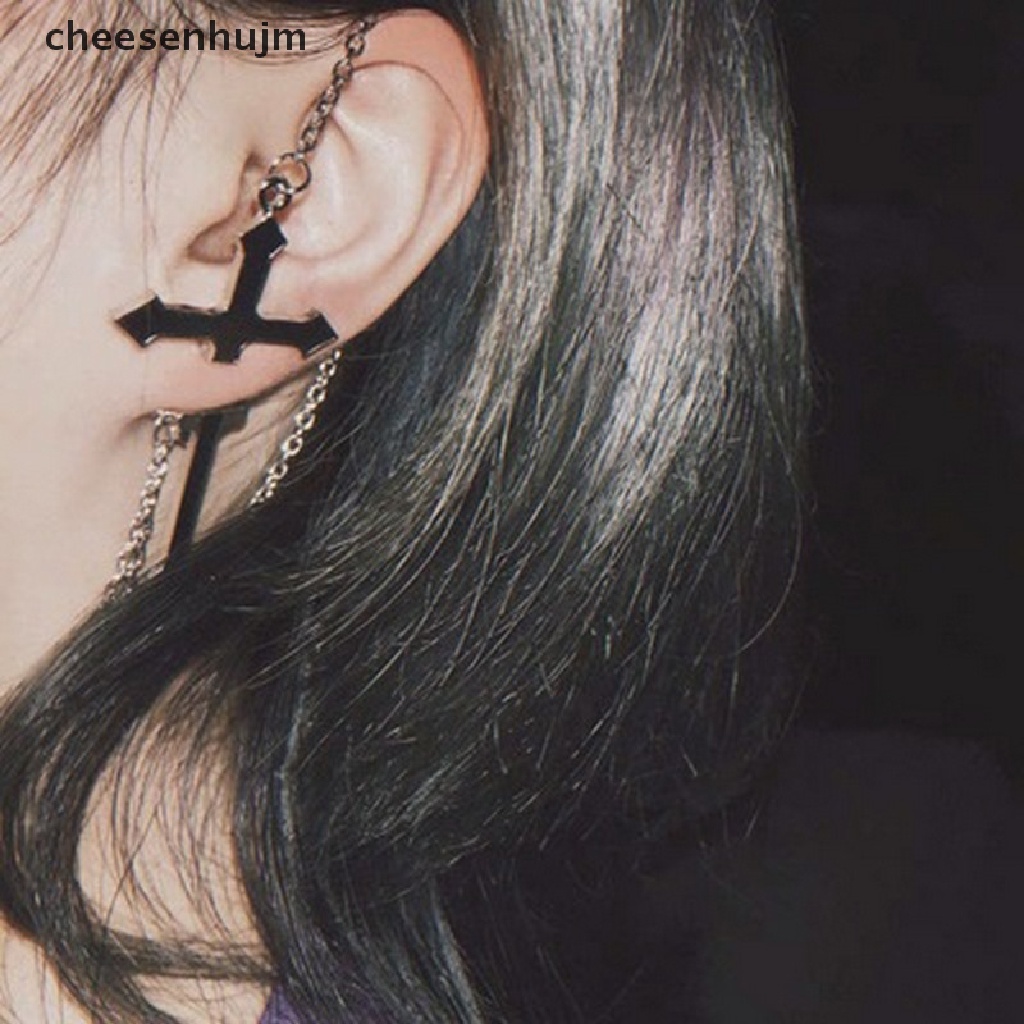 Bông Tai Dáng Dài Hình Thánh Giá Màu Đen Phong Cách Punk Cổ Điển Thời Trang Cho Tuổi Teen