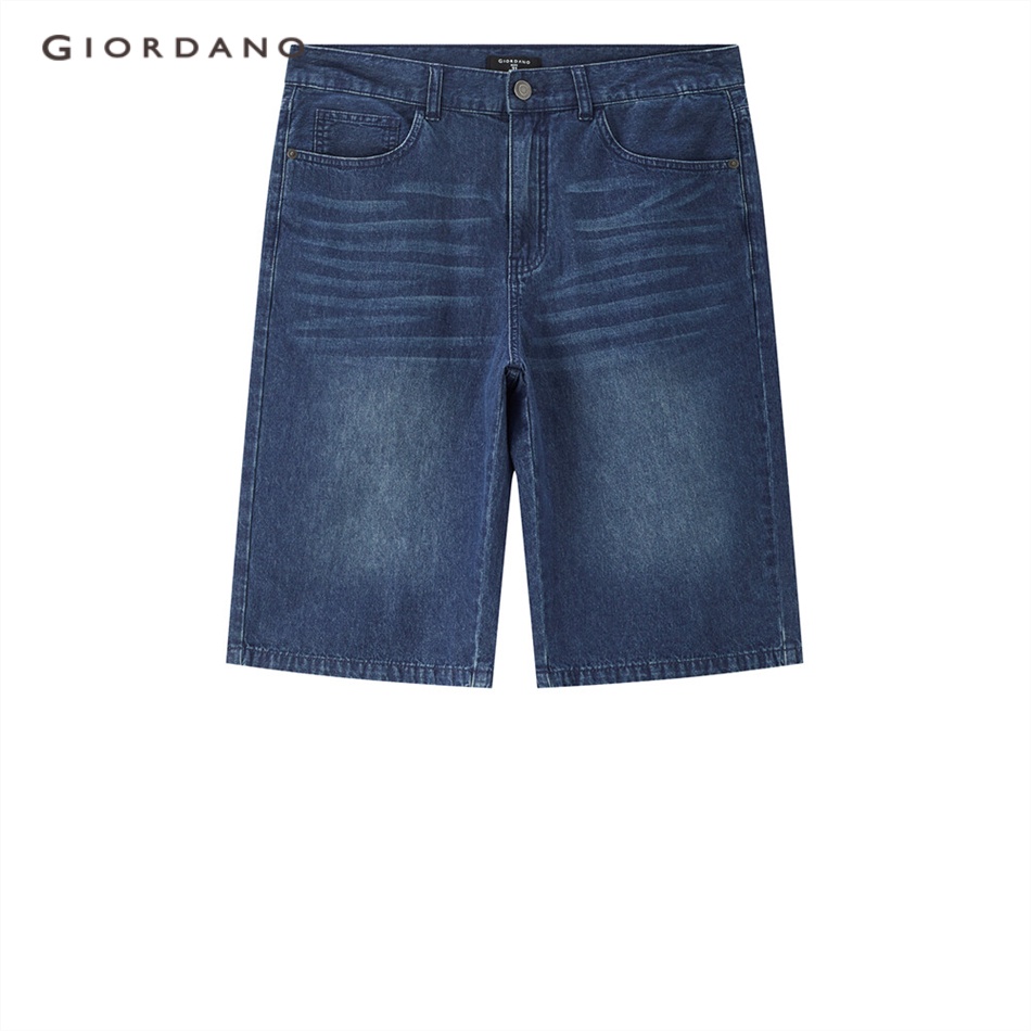 Quần đùi jean GIORDANO 13103211 100% cotton cạp vừa phối 5 túi dành cho nam