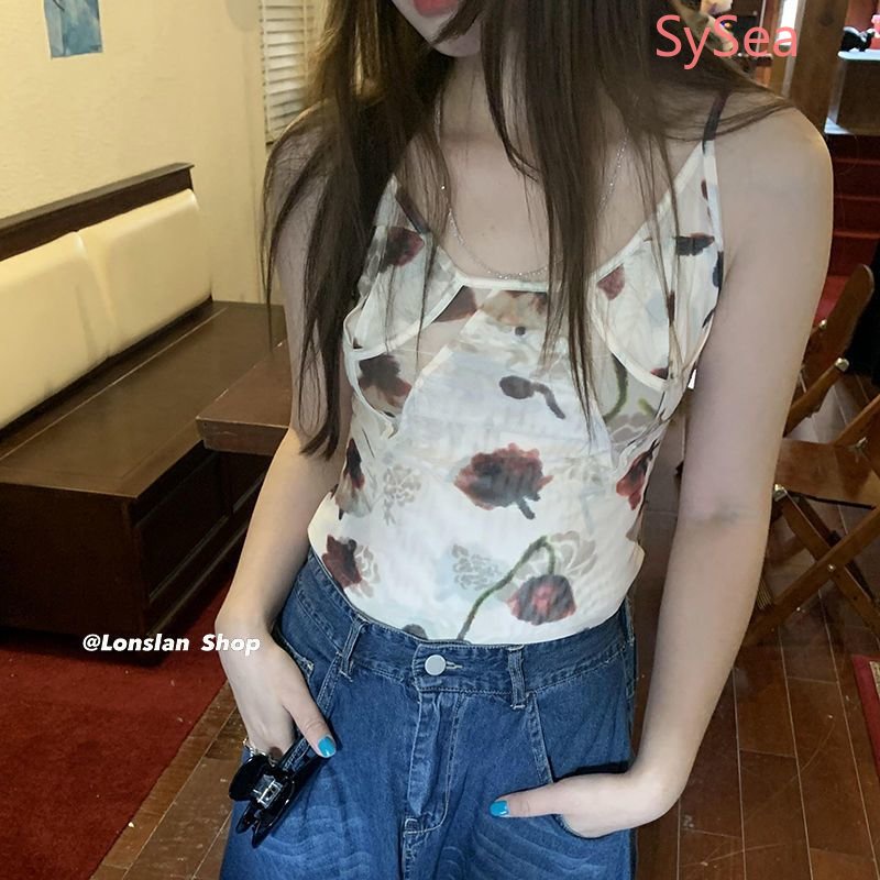 Áo Hai Dây Họa Tiết Hoa Quyến Rũ Cho Nữ