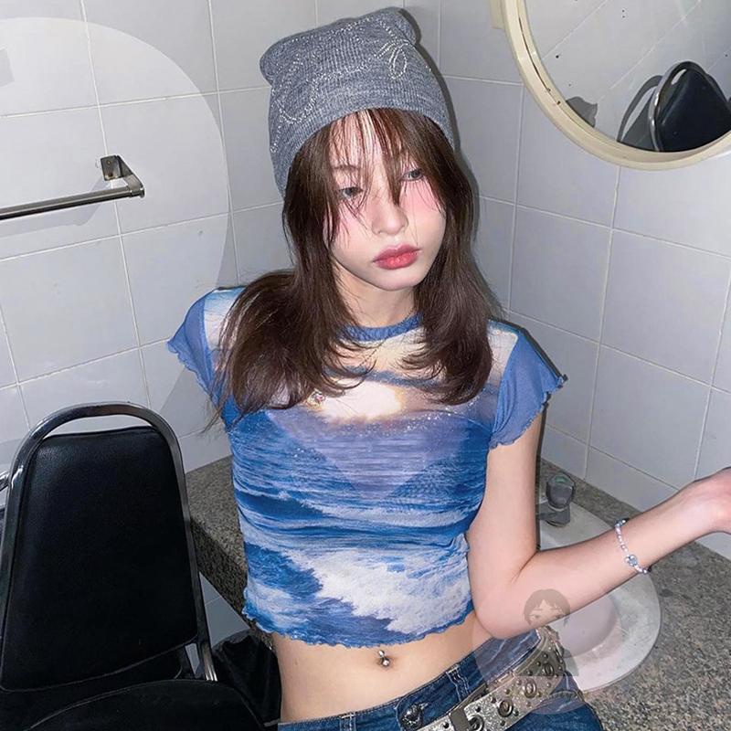 Áo Thun Tay Ngắn Cổ Tròn In Họa Tiết Thời Trang Cho Nữ