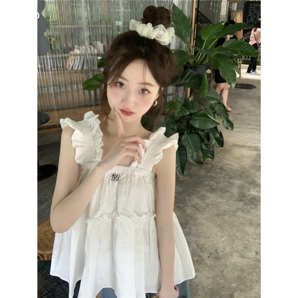 NZN Áo Sơ Mi Trắng Không Tay Thêu Họa Tiết Thời Trang Mùa Hè