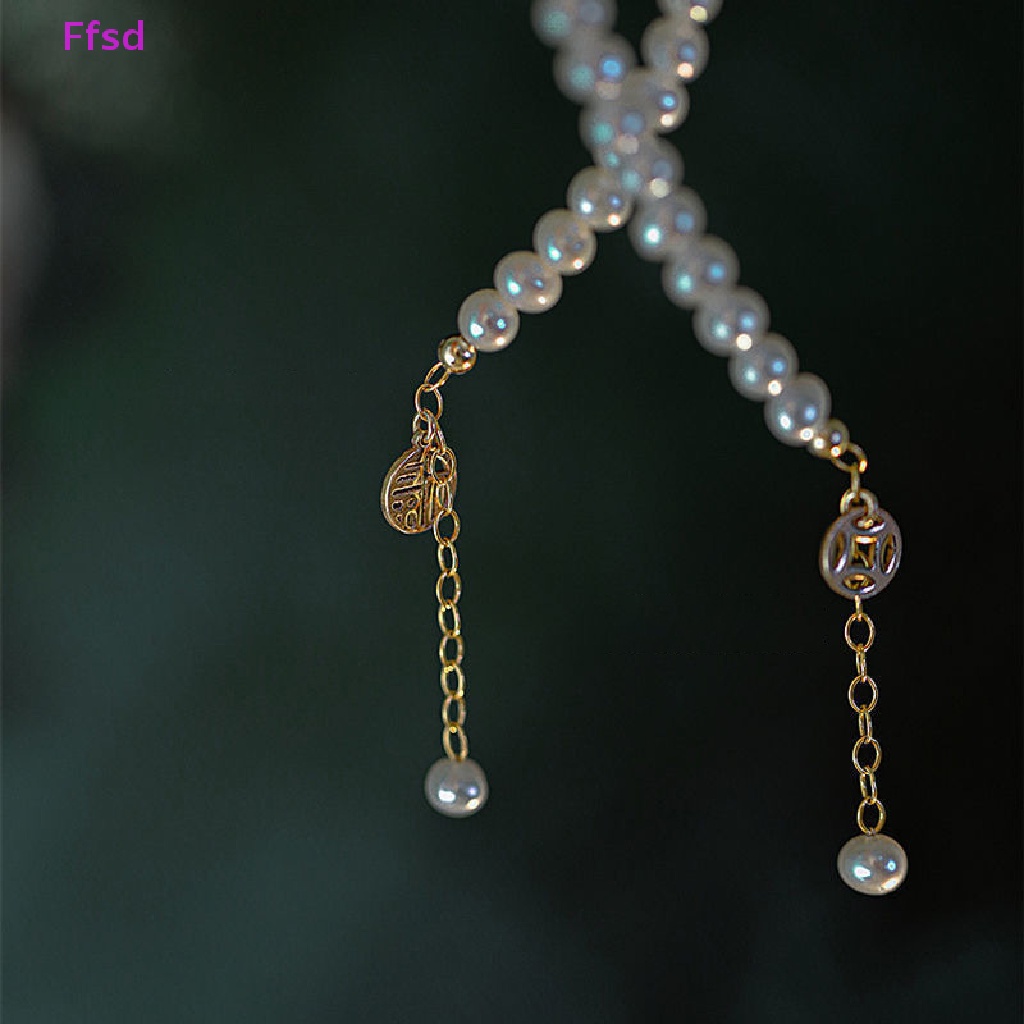 {Ffsd} Vòng Tay Chuỗi Hạt Ngọc Trai Giả Bằng Đồng Rỗng Thanh Lịch Có Thể Điều Chỉnh Phối Tua Rua Dài May Mắn Cho Nữ