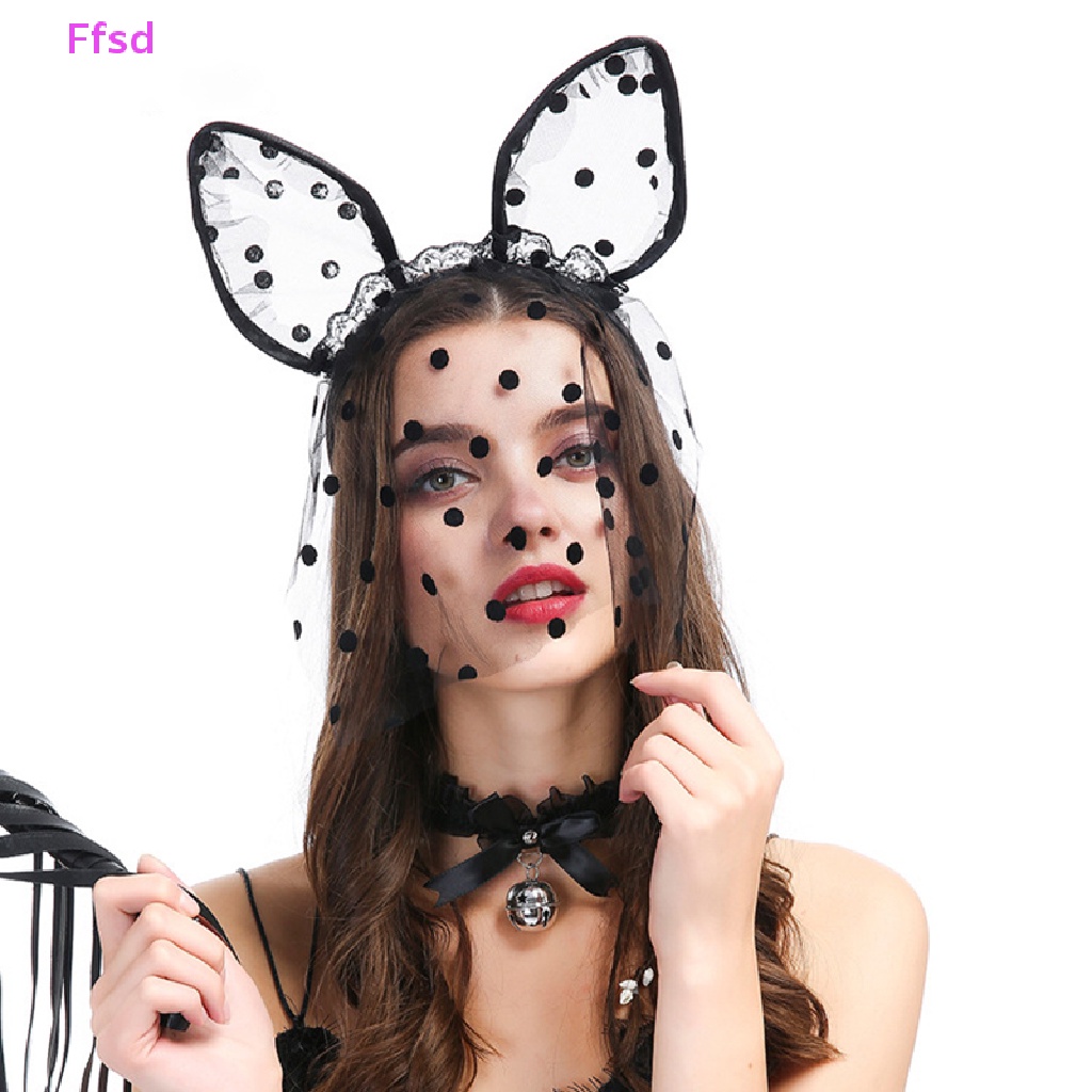 {Ffsd} Băng Đô Tai Mèo Phối Ren Lưới Chấm Bi Đen Gợi Cảm Hóa Trang Tiệc Halloween Cho Nữ * Bán Chạy