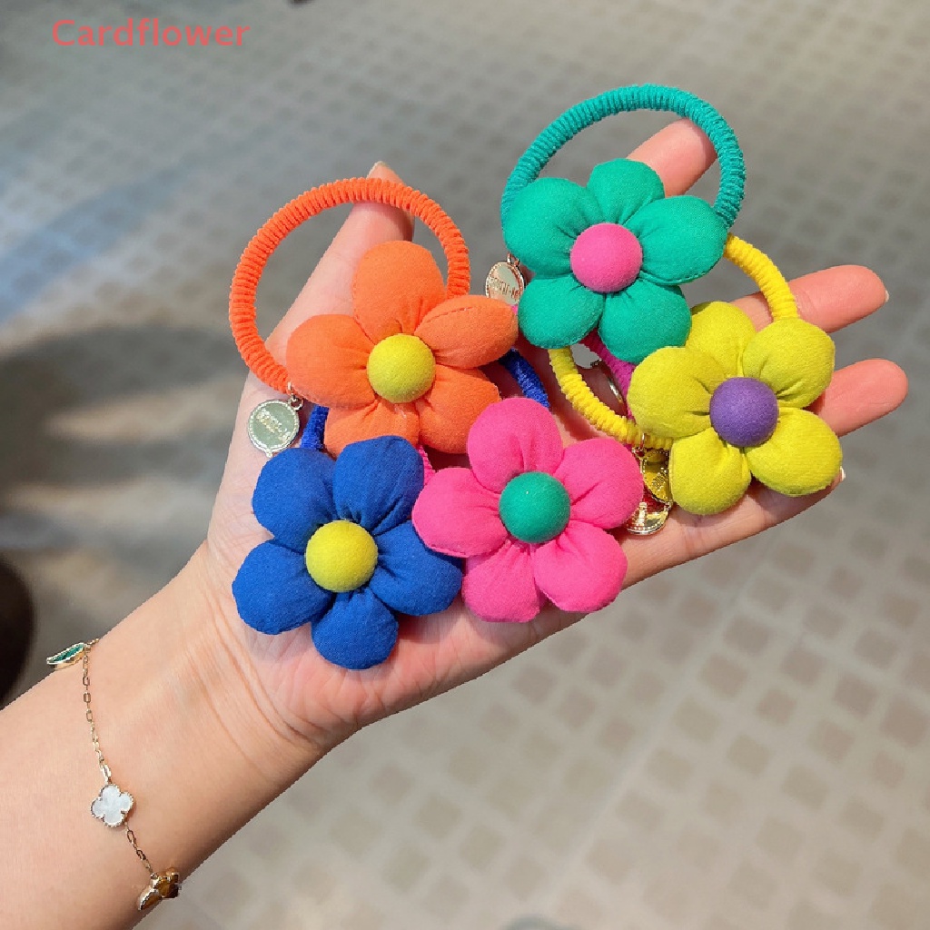 1 Dây Cột Tóc Co Giãn In Họa Tiết Hoa Màu Trơn Dễ Thương Cho Bé Gái