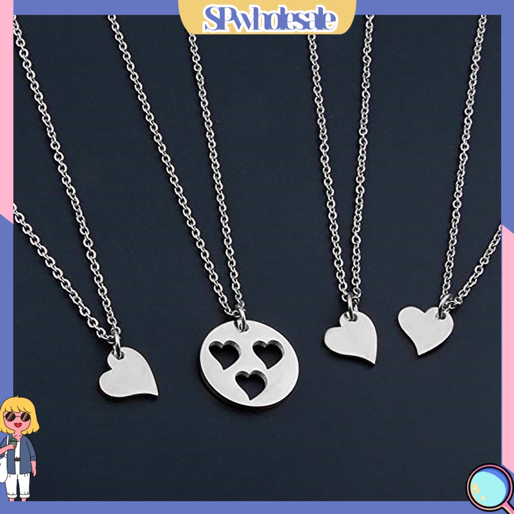 <SPwholesale> 1 / 1 Vòng cổ Nhiều Lớp Mặt Hình Trái Tim Bằng Thép Không Gỉ