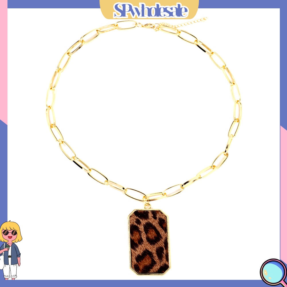 &lt;SPwholesale&gt; Vòng cổ Dài Mặt Vuông Họa Tiết Da Báo Thời Trang Cho Nữ