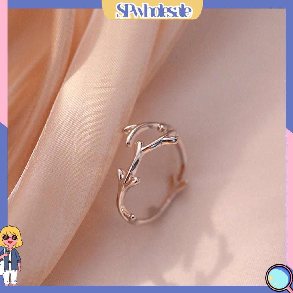 <SPwholesale> Nhẫn Hở Mạ Điện Hình Học Sừng Hươu Lá Cây Đơn Giản Quyến Rũ Trang Sức Chống Mài Mòn Có Thể Điều Chỉnh