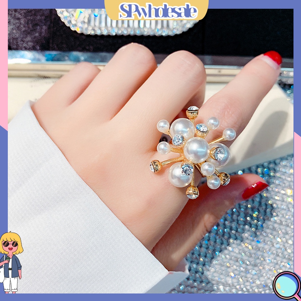 <SPwholesale> Nhẫn Hở Hình Bông Tuyết Đính Ngọc Trai Nhân Tạo Thời Trang