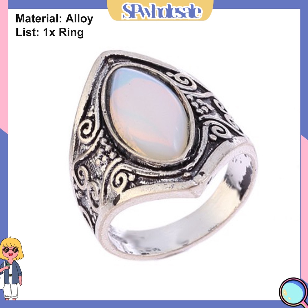 <SPwholesale> Nhẫn Đính Đá Mặt Trăng Hình Oval Lớn Độc Đáo Phong Cách Punk Cổ Điển