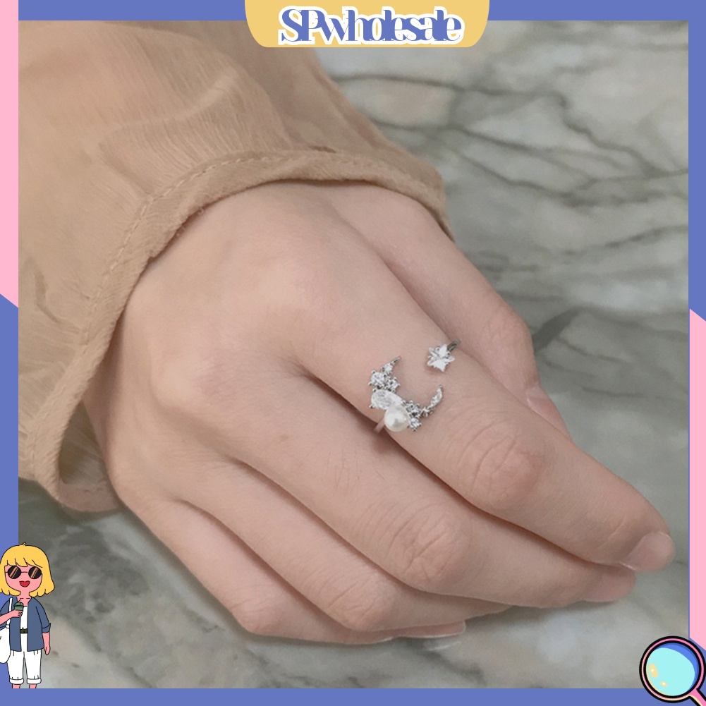 &lt;SPwholesale&gt; Nhẫn Hở Hình Ngôi Sao / Mặt Trăng Đính Đá Zircon Thời Trang Cho Nữ