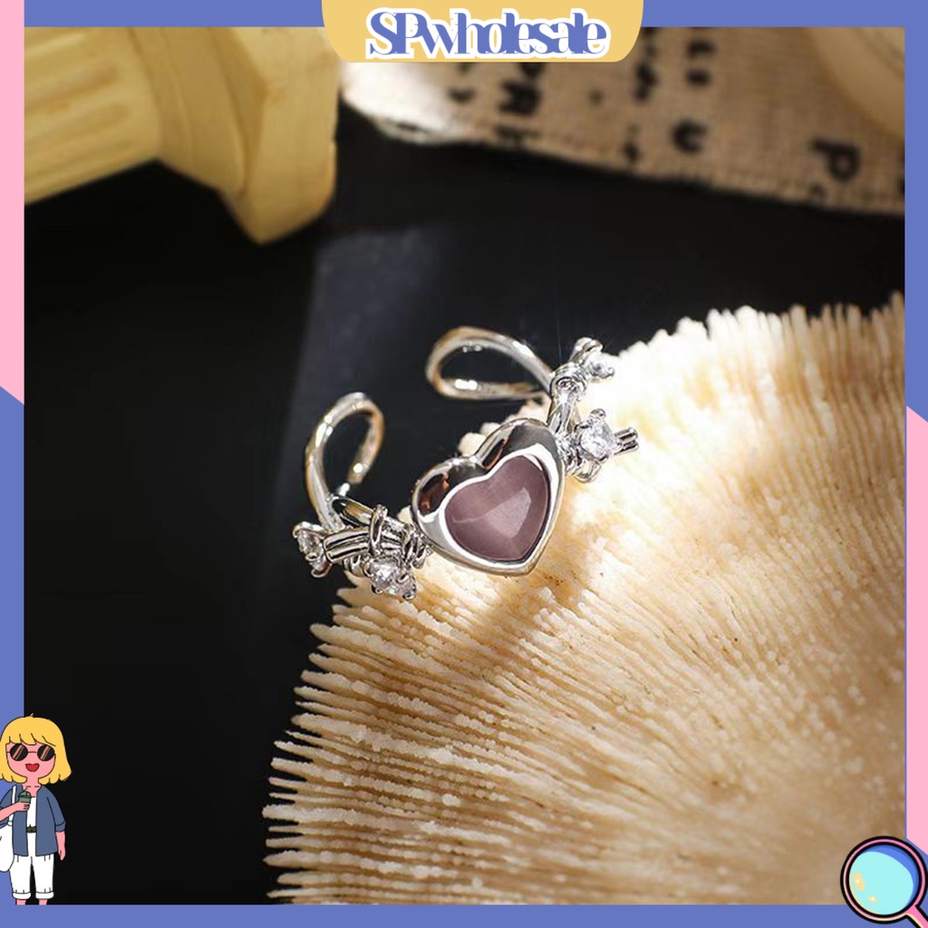 <SPwholesale> Nhẫn Hở Đính Đá Opal Nhân Tạo Hình Trái Tim Cho Nữ