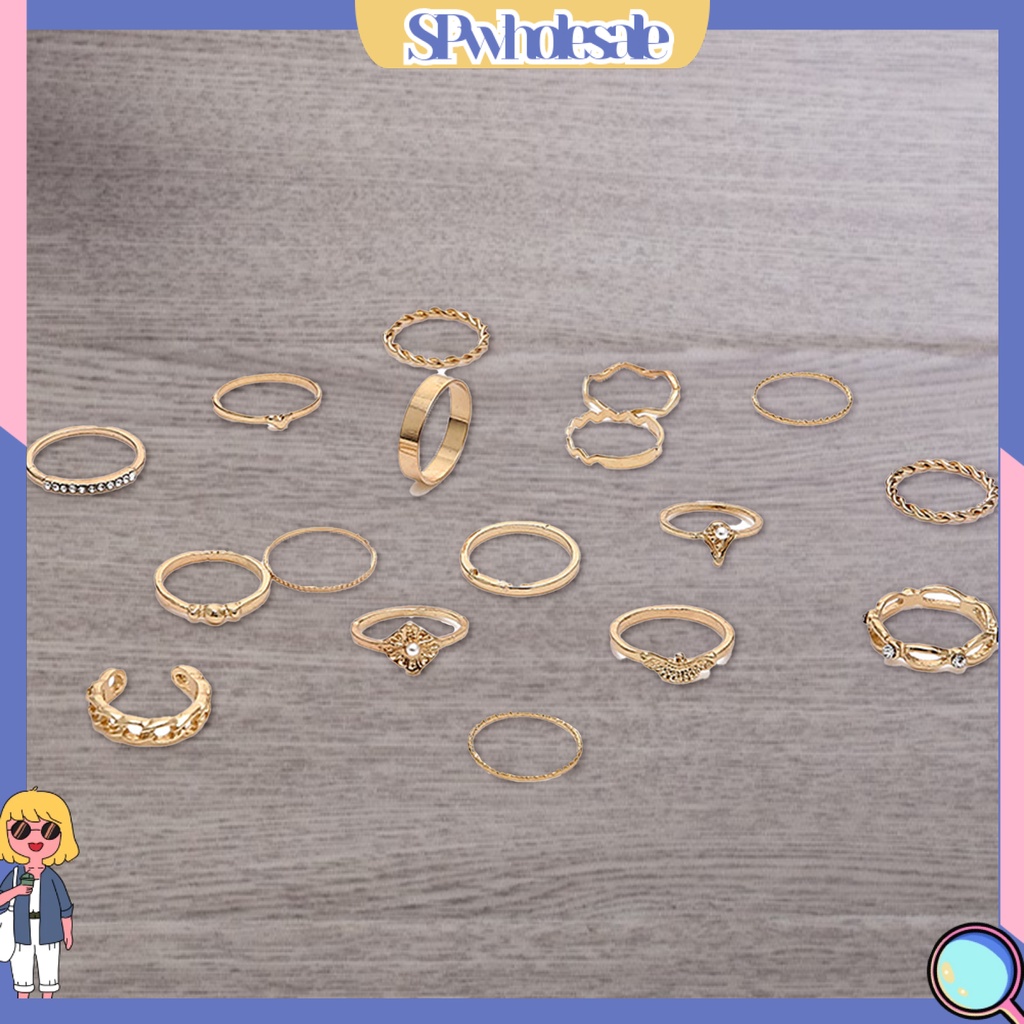<SPwholesale> Set 17 Nhẫn Đeo Khớp Ngón Tay Đính Hạt Giả Ngọc Trai