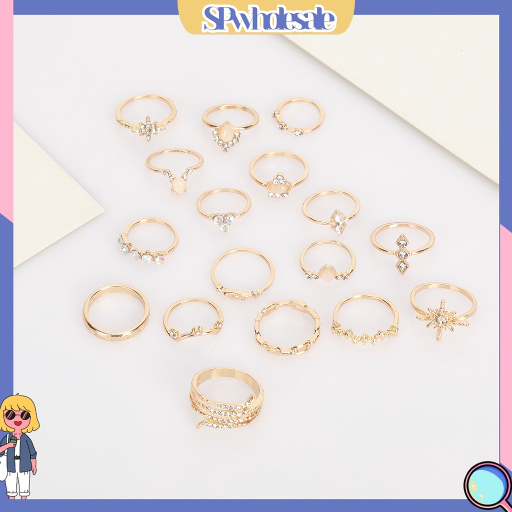 <SPwholesale> Bộ 17 Nhẫn Đính Đá Nhân Tạo Phong Cách Bohemian Thời Trang