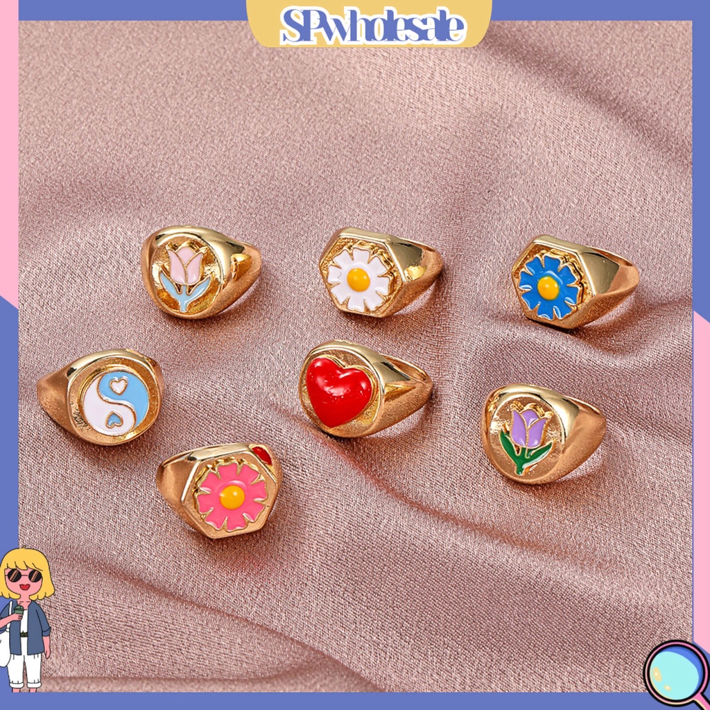 <SPwholesale> Nhẫn Mạ Điện Hình Học Tráng Men Hình Trái Tim Tráng Men Quyến Rũ Quà Tặng Trang Sức Hàng Ngày Cho Nữ