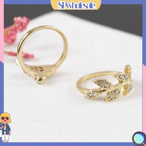 &lt;SPwholesale&gt; Bộ 3 Nhẫn Đeo Đốt Ngón Tay Bằng Hợp Kim Màu Vàng / Bạc Đính Đá Thời Trang Cho Nữ