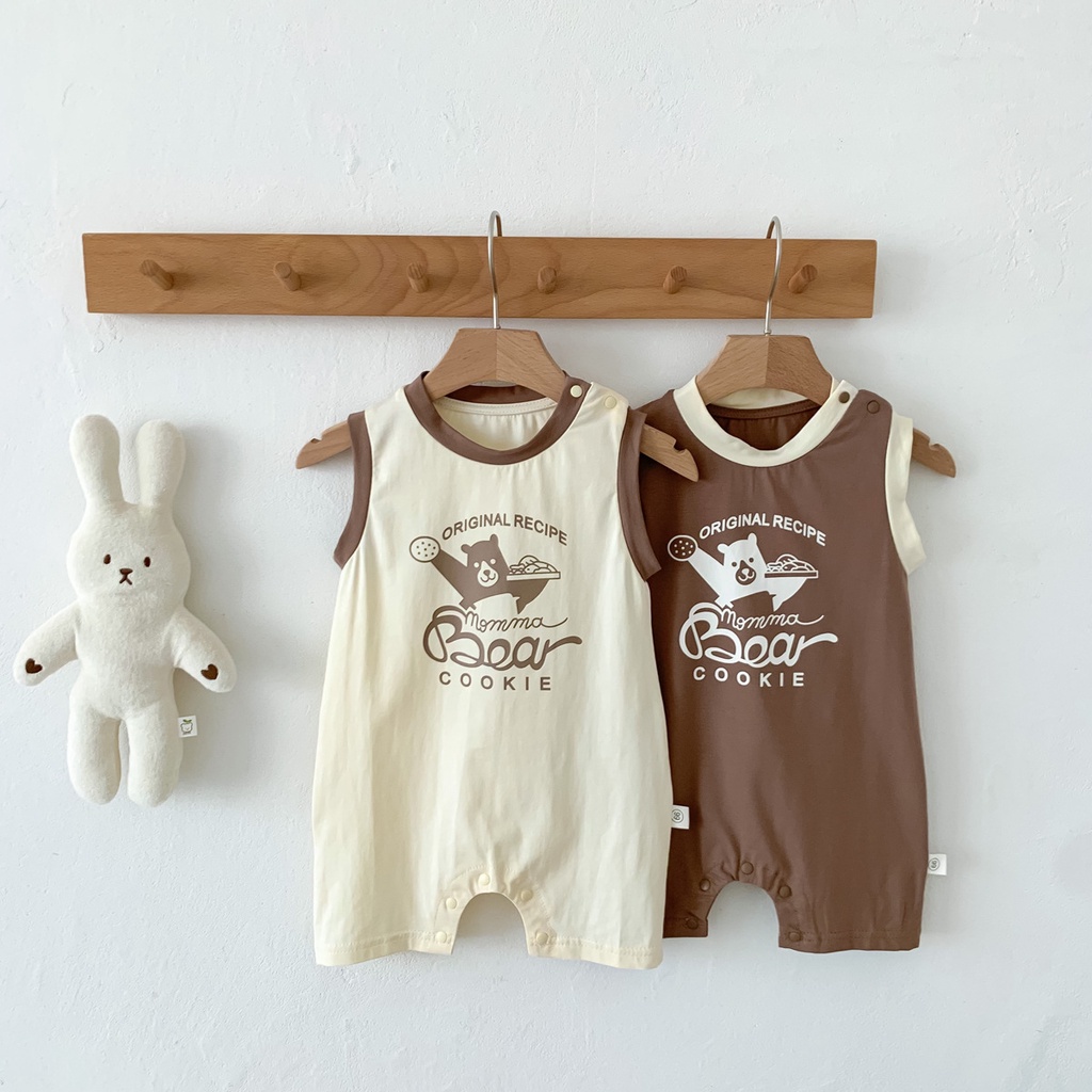 Bộ Áo Liền Quần Sát Nách In Hoạt Hình Gấu Dễ Thương Thời Trang Mùa Hè Cho Bé Từ 0-2