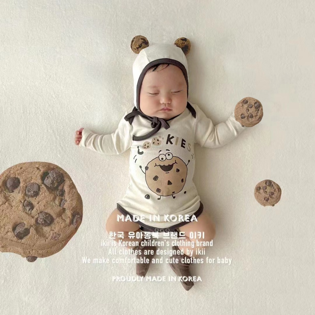 Áo Liền Quần Tam Giác Tay Dài In Hình Bánh Quy Dễ Thương Thời Trang Xuân Thu Cho Bé