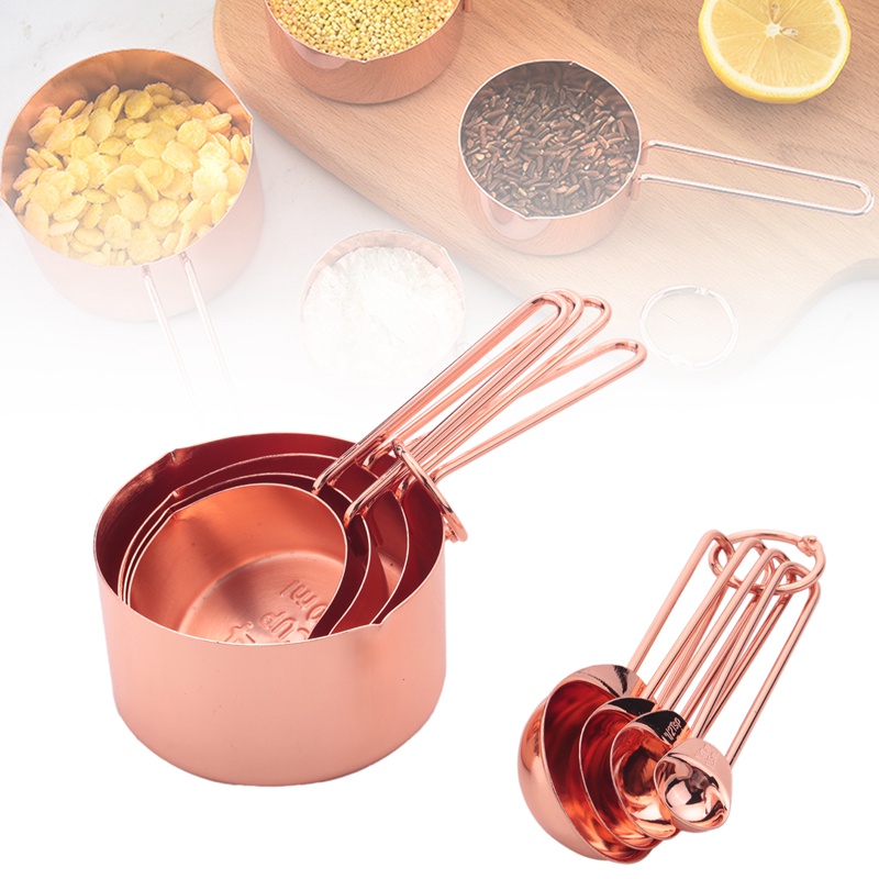 Bộ 8 Muỗng Đo Lường Bằng Thép Không Gỉ Màu Vàng Hồng Khắc Chữ Tiện Dụng Cho Nấu Nướng