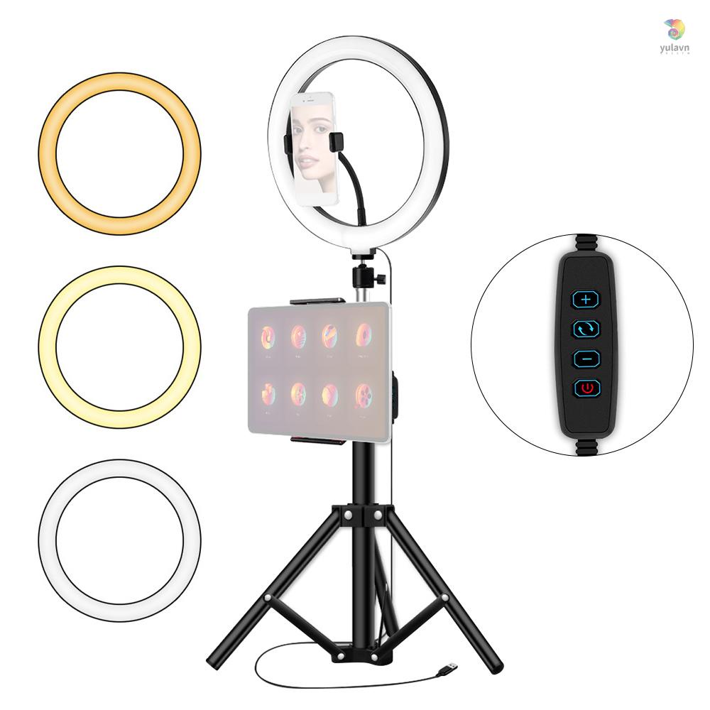 Vòng Đèn LED 26cm / 10inch 3 Màu 10 Cấp Độ 3200-5600K Có Giá Đỡ Điện Thoại / Máy Tính Bảng Đa Ứng Dụng