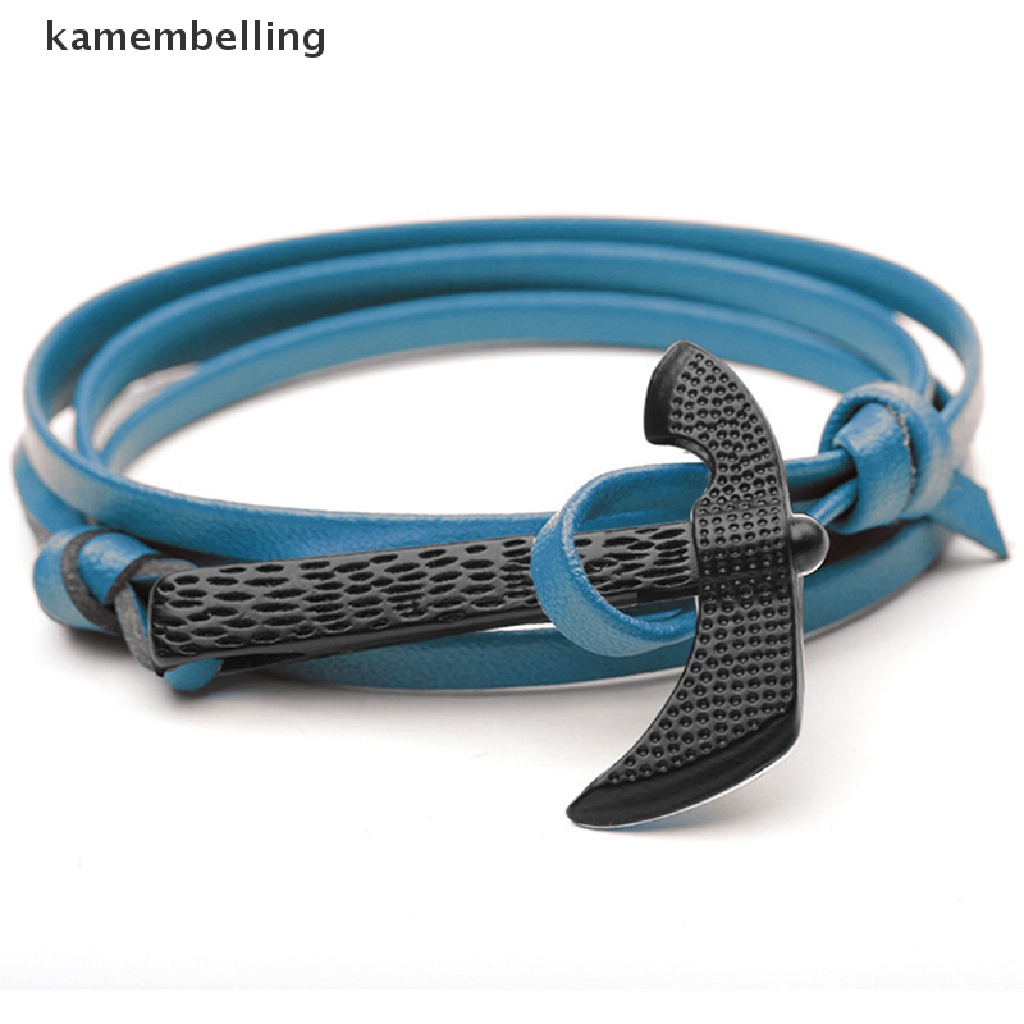 Kamembelling Vòng Tay Da Đen Phối Móc Kim Loại Kiểu Thể Thao Cá Tính Cho Nam