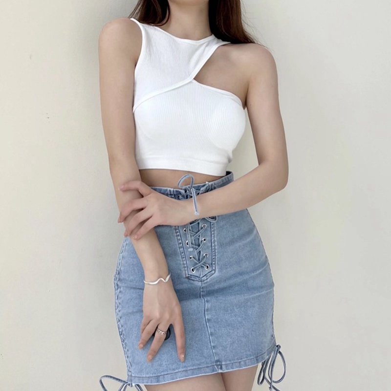 IELGY     suspended Áo tank top Ngắn Ôm Ngực Không Tay Có Đệm Lót Bên Trong Cho Nữ