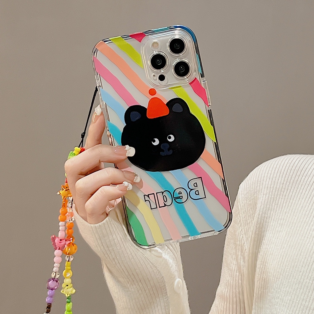 Ốp Điện Thoại Tpu Dẻo Trong Suốt Họa Tiết Hoạt Hình Kèm Dây Đeo Ngọc Trai Cho iphone 12 14 13 11 Pro Max