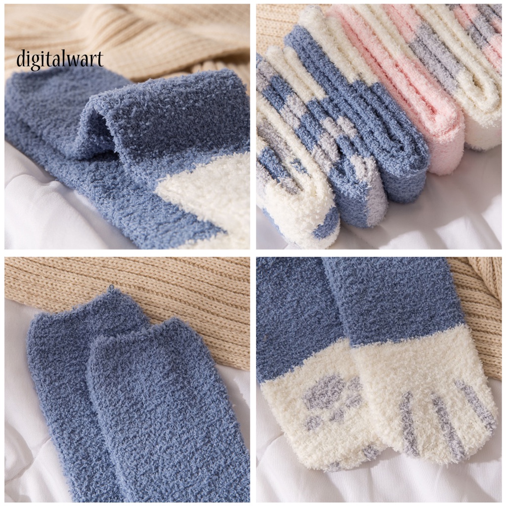 Kỹ Thuật Số| 1 Đôi Vớ Ngủ Giữ Ấm Mềm Mại Co Giãn In Hình Chân Mèo Dễ Thương